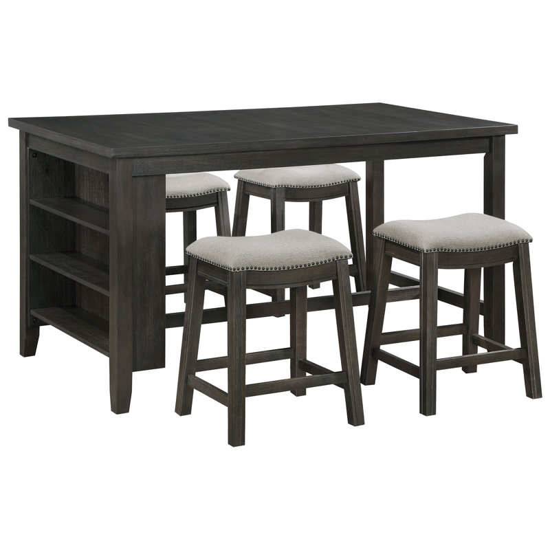 Newline Elliston 5-Piece Counter Height Dining Table Set Dark Grey ...